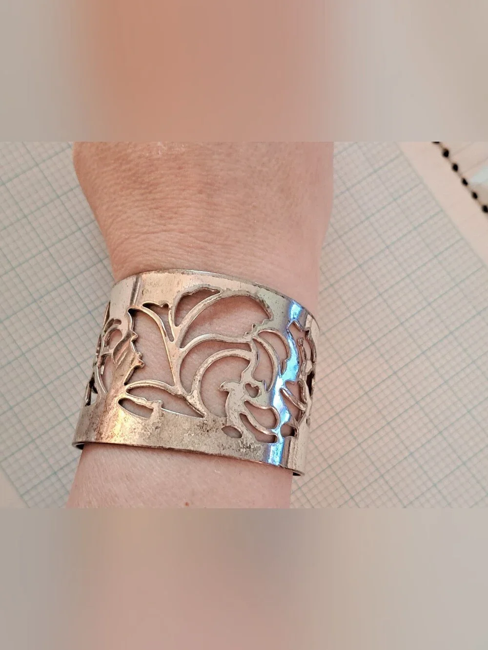 Avon Silver Floral Cutout Cuff Bracelet